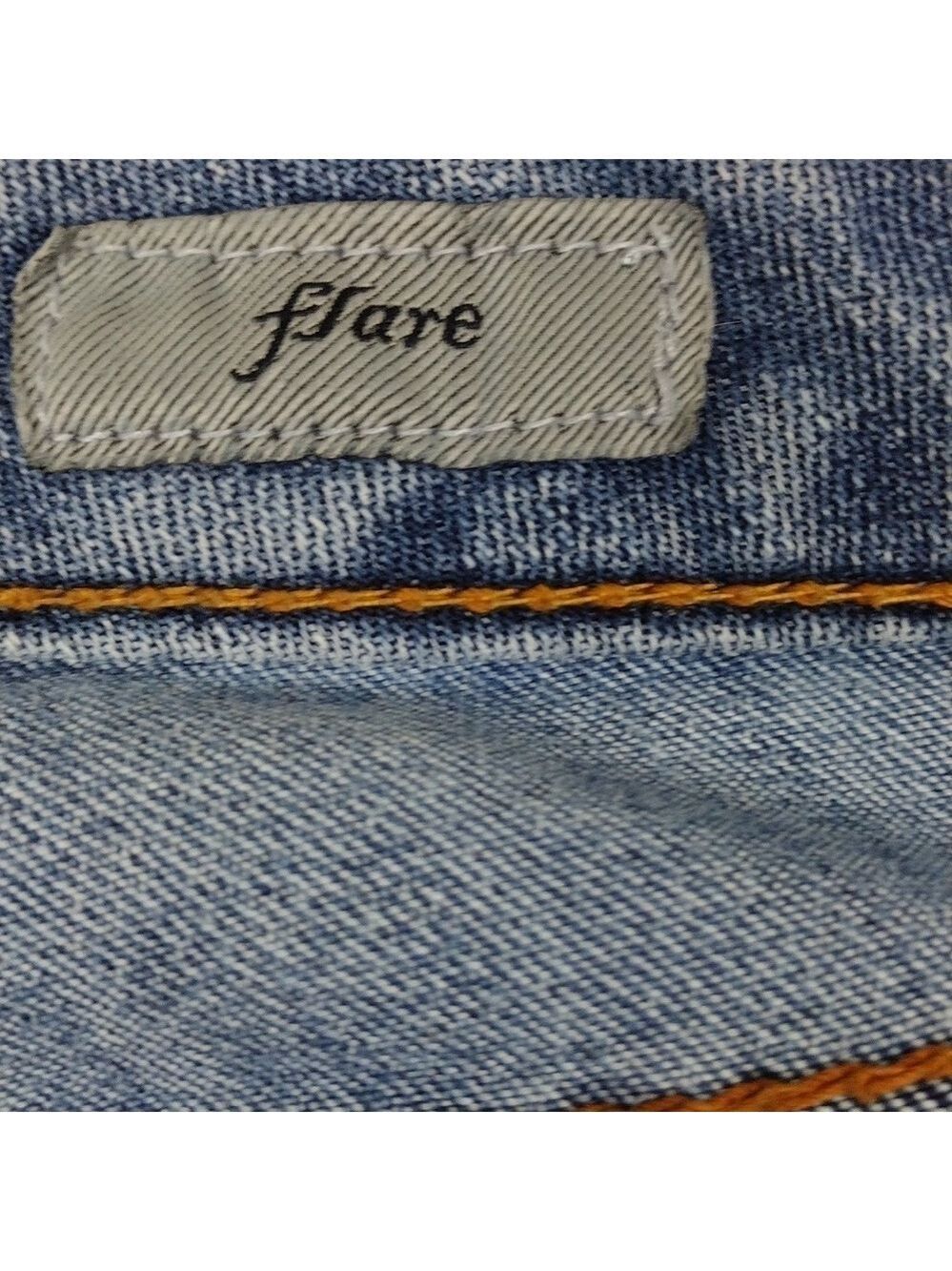 Seven7 Studio Blue Medium Wash Embroidered Five Pocket High Rise Flare Leg Jean - Picture 8 of 16